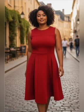 Anthropologie Sleeveless Red Fit-and-Flare Midi Dress